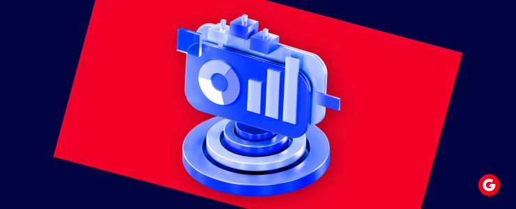 A blue and red logo featuring a prominent blue arrow pointing to the right.