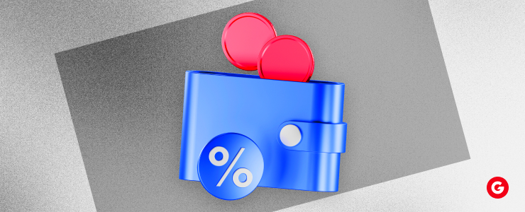 A blue wallet displayed with a red and blue coin, representing a forex trading theme.